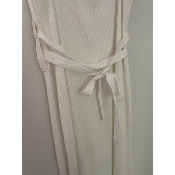 NWT Zara Ribbed Midi Dress Large White Strappy Side Slit Belted Causal Neutral - Picture 12 of 13